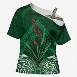 Rongoa Maori New Zealand Harakeke Cross Shoulder Shirt NZ Weaving Pattern Green