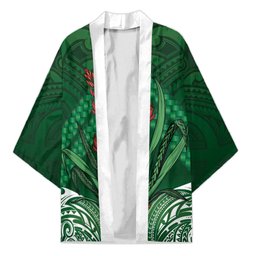 Rongoa Maori New Zealand Harakeke Kimono NZ Weaving Pattern Green