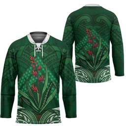 Rongoa Maori New Zealand Harakeke Hockey Jersey NZ Weaving Pattern Green