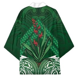 Rongoa Maori New Zealand Harakeke Kimono NZ Weaving Pattern Green