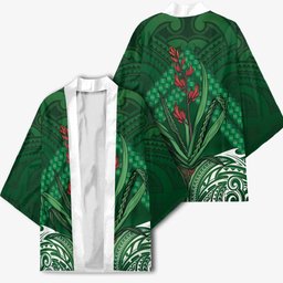 Rongoa Maori New Zealand Harakeke Kimono NZ Weaving Pattern Green