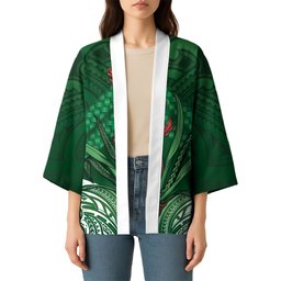 Rongoa Maori New Zealand Harakeke Kimono NZ Weaving Pattern Green