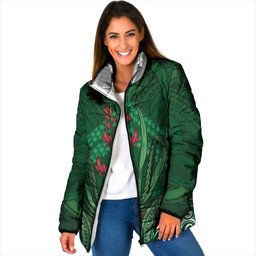 Rongoa Maori New Zealand Harakeke Padded Jacket NZ Weaving Pattern Green
