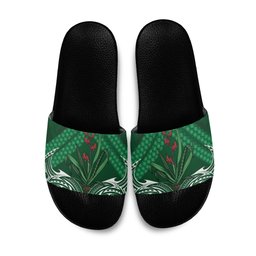 Rongoa Maori New Zealand Harakeke Slide Sandals NZ Weaving Pattern Green