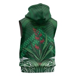 Rongoa Maori New Zealand Harakeke Sleeveless Zip Hoodie NZ Weaving Pattern Green