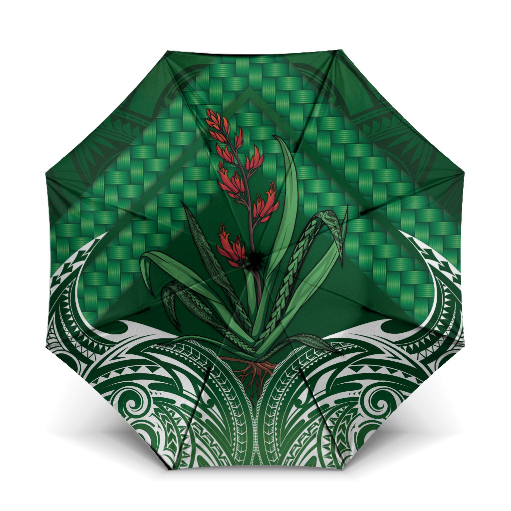 Rongoa Maori New Zealand Harakeke Umbrella NZ Weaving Pattern Green