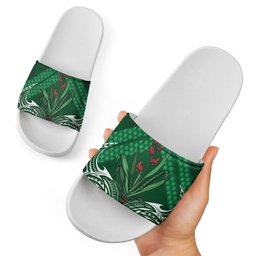 Rongoa Maori New Zealand Harakeke Slide Sandals NZ Weaving Pattern Green