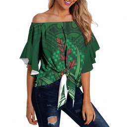 Rongoa Maori New Zealand Harakeke Off Shoulder Wrap Waist Top NZ Weaving Pattern Green