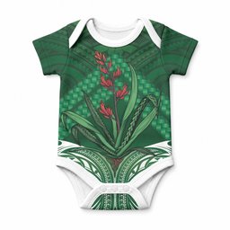 Rongoa Maori New Zealand Harakeke Baby Onesie NZ Weaving Pattern Green