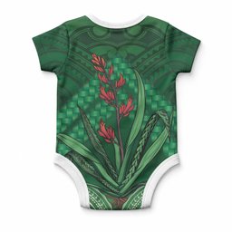 Rongoa Maori New Zealand Harakeke Baby Onesie NZ Weaving Pattern Green