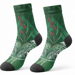 Rongoa Maori New Zealand Harakeke Crew Socks NZ Weaving Pattern Green