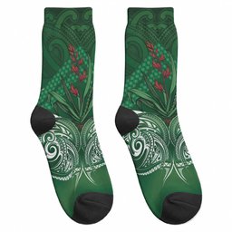 Rongoa Maori New Zealand Harakeke Crew Socks NZ Weaving Pattern Green