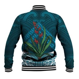 Rongoa Maori New Zealand Harakeke Baseball Jacket NZ Weaving Pattern Dark Teal