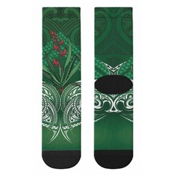 Rongoa Maori New Zealand Harakeke Crew Socks NZ Weaving Pattern Green