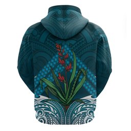 Rongoa Maori New Zealand Harakeke Zip Hoodie NZ Weaving Pattern Dark Teal