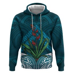 Rongoa Maori New Zealand Harakeke Zip Hoodie NZ Weaving Pattern Dark Teal