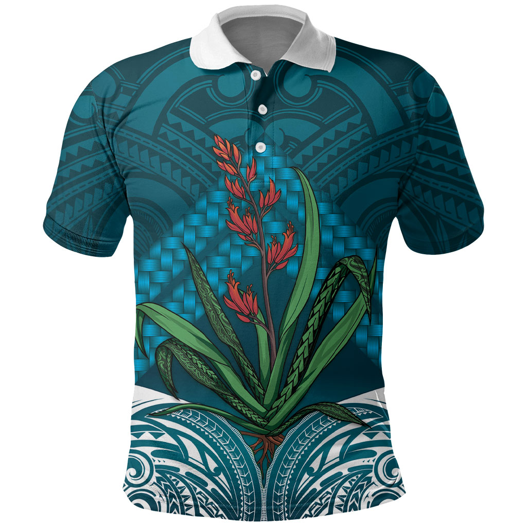Rongoa Maori New Zealand Harakeke Polo Shirt NZ Weaving Pattern Dark Teal