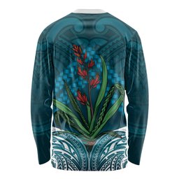 Rongoa Maori New Zealand Harakeke Long Sleeve Shirt NZ Weaving Pattern Dark Teal