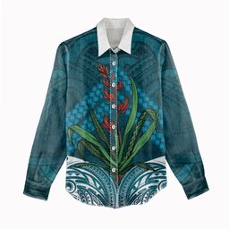 Rongoa Maori New Zealand Harakeke Women Casual Shirt NZ Weaving Pattern Dark Teal