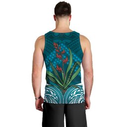 Rongoa Maori New Zealand Harakeke Men Tank Top NZ Weaving Pattern Dark Teal