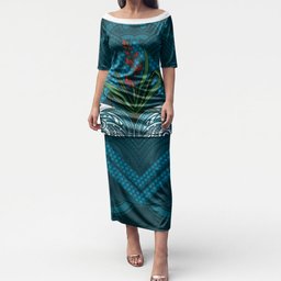 Rongoa Maori New Zealand Harakeke Puletasi NZ Weaving Pattern Dark Teal