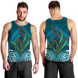 Rongoa Maori New Zealand Harakeke Men Tank Top NZ Weaving Pattern Dark Teal