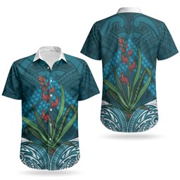 Rongoa Maori New Zealand Harakeke Couples Matching Mermaid Dress and Hawaiian Shirt NZ Weaving Pattern Dark Teal
