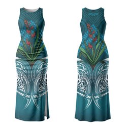 Rongoa Maori New Zealand Harakeke Couples Matching Tank Maxi Dress and Hawaiian Shirt NZ Weaving Pattern Dark Teal