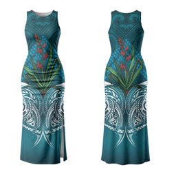 Rongoa Maori New Zealand Harakeke Family Matching Tank Maxi Dress and Hawaiian Shirt NZ Weaving Pattern Dark Teal