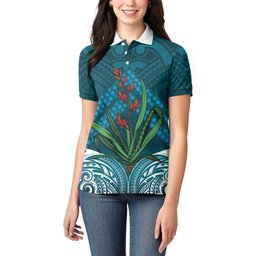 Rongoa Maori New Zealand Harakeke Women Polo Shirt NZ Weaving Pattern Dark Teal