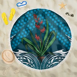 Rongoa Maori New Zealand Harakeke Beach Blanket NZ Weaving Pattern Dark Teal