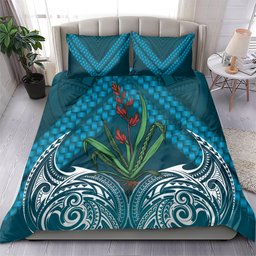 Rongoa Maori New Zealand Harakeke Bedding Set NZ Weaving Pattern Dark Teal