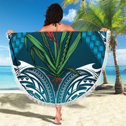 Rongoa Maori New Zealand Harakeke Beach Blanket NZ Weaving Pattern Dark Teal