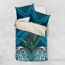 Rongoa Maori New Zealand Harakeke Bedding Set NZ Weaving Pattern Dark Teal