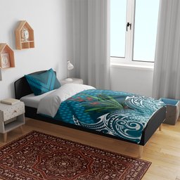 Rongoa Maori New Zealand Harakeke Bedding Set NZ Weaving Pattern Dark Teal