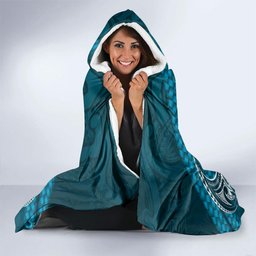 Rongoa Maori New Zealand Harakeke Hooded Blanket NZ Weaving Pattern Dark Teal