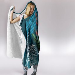 Rongoa Maori New Zealand Harakeke Hooded Blanket NZ Weaving Pattern Dark Teal