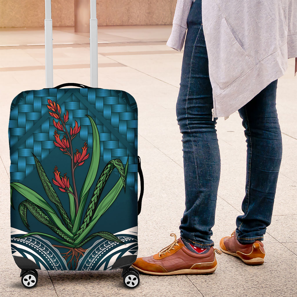 Rongoa Maori New Zealand Harakeke Luggage Cover NZ Weaving Pattern Dark Teal