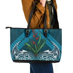 Rongoa Maori New Zealand Harakeke Leather Tote Bag NZ Weaving Pattern Dark Teal