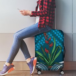 Rongoa Maori New Zealand Harakeke Luggage Cover NZ Weaving Pattern Dark Teal