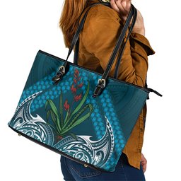 Rongoa Maori New Zealand Harakeke Leather Tote Bag NZ Weaving Pattern Dark Teal