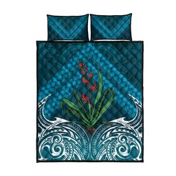Rongoa Maori New Zealand Harakeke Quilt Bed Set NZ Weaving Pattern Dark Teal