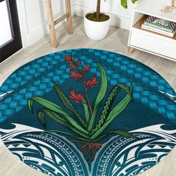 Rongoa Maori New Zealand Harakeke Round Carpet NZ Weaving Pattern Dark Teal