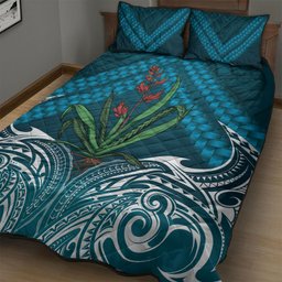 Rongoa Maori New Zealand Harakeke Quilt Bed Set NZ Weaving Pattern Dark Teal