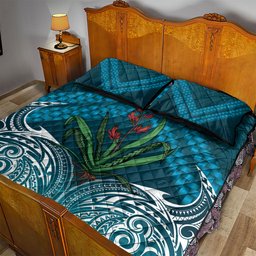 Rongoa Maori New Zealand Harakeke Quilt Bed Set NZ Weaving Pattern Dark Teal