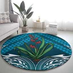 Rongoa Maori New Zealand Harakeke Round Carpet NZ Weaving Pattern Dark Teal