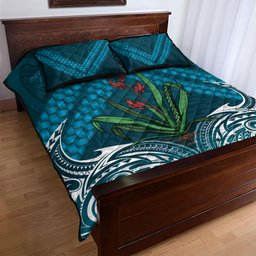 Rongoa Maori New Zealand Harakeke Quilt Bed Set NZ Weaving Pattern Dark Teal