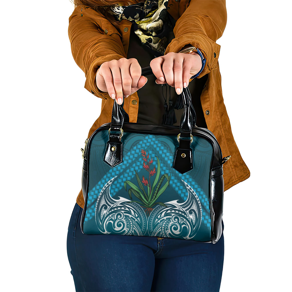 Rongoa Maori New Zealand Harakeke Shoulder Handbag NZ Weaving Pattern Dark Teal