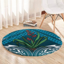 Rongoa Maori New Zealand Harakeke Round Carpet NZ Weaving Pattern Dark Teal