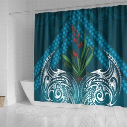 Rongoa Maori New Zealand Harakeke Shower Curtain NZ Weaving Pattern Dark Teal